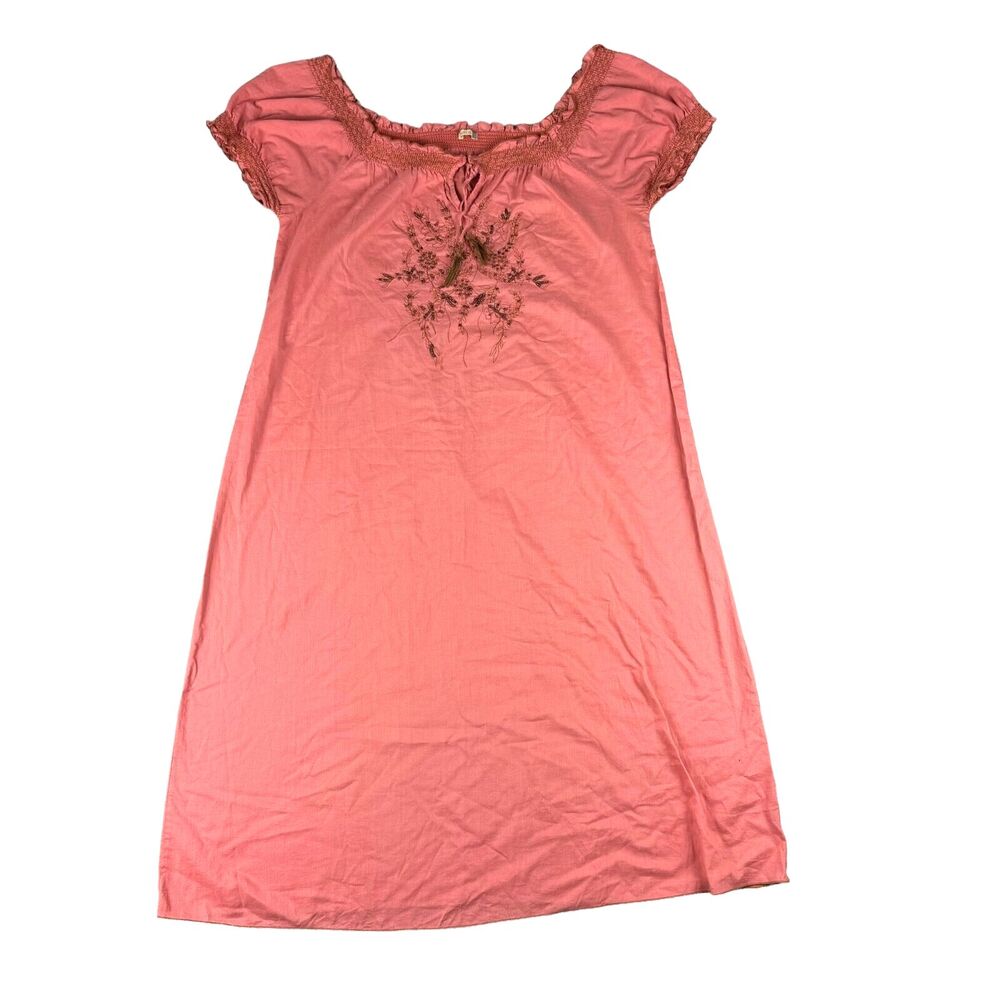 Matta Dress Womens Small Pink Sleeveless Midi Indian Tassels Ruffled Cotton Boho